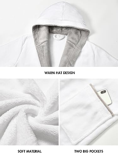 Kniffi Womens Winter Robe Fleece Hooded Bathrobe Plush Warm Robes4