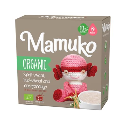 MAMUKO Organic Porridge - Healthy Porridge Blend of Spelt, Buckwheat & Rice - High Fiber Porridge with No Added Sugar, Milk & Preservatives - Organic Porridge Ideal for Toddlers - (200g & 10 Servings)