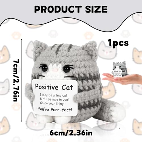 Image of Crochet Toys, Handmade Cat Crochet Animals, Cute Crochet Gift for Home and Office Decor, Emotional Support Animal Toy, Cute Things for Study Table Desk Decoration (7x6 cm, Grey)