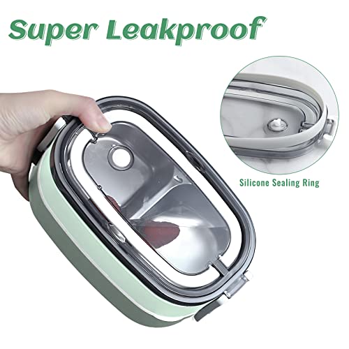 Image of 2 Tier Lunch box Bento Box with 3 Compartments & Cutlery, Leakproof Bento Lunch Box for Adult Kids, Food Storage Portable Lunch Box with Lunch Bag for Work School