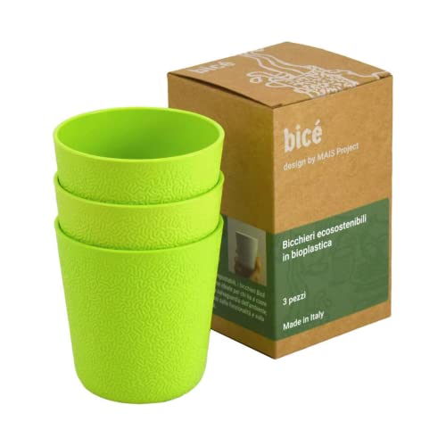 bicé BiceBio Compostable Drinking Cups, 100% Biomaterial, Recyclable, Dishwasher Safe, Environment-Friendly, biodegradable Tumbler, Made in Italy, 20cl, Green (Pack of 3)