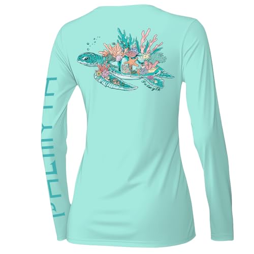 Palmyth Fishing Shirts for Women UPF 50+ Sun Protection Long Sleeve T-Shirt (Aqua/TurtleGlow S