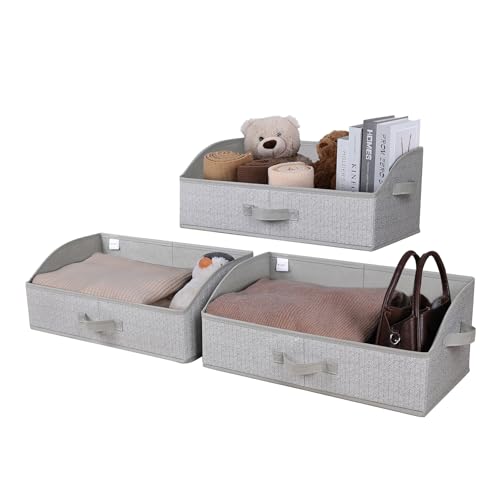WUIKE Closet Organizers and Storage, Trapezoid Storage Bins, Fabric Closet Baskets with Handles, Clothing Bins for Shelves, Foldable Storage Baskets for Clothes, Herringbone Gray, Extra Large, 3-Pack