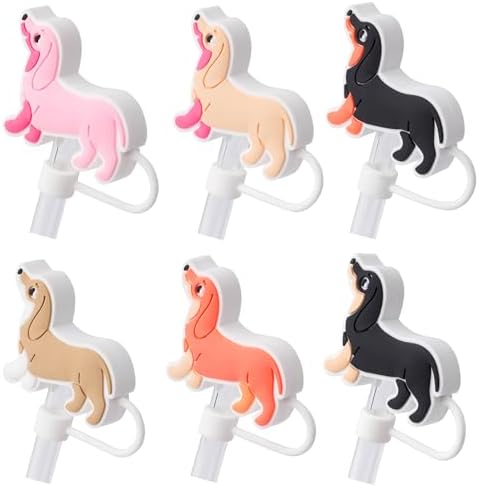 6PCS Straw Toppers for Stanley Cup 40oz/30oz Tumbler, 10mm Dachshund Dog Straw Topper Accessories, Portable Straws Covers Decorations Gifts