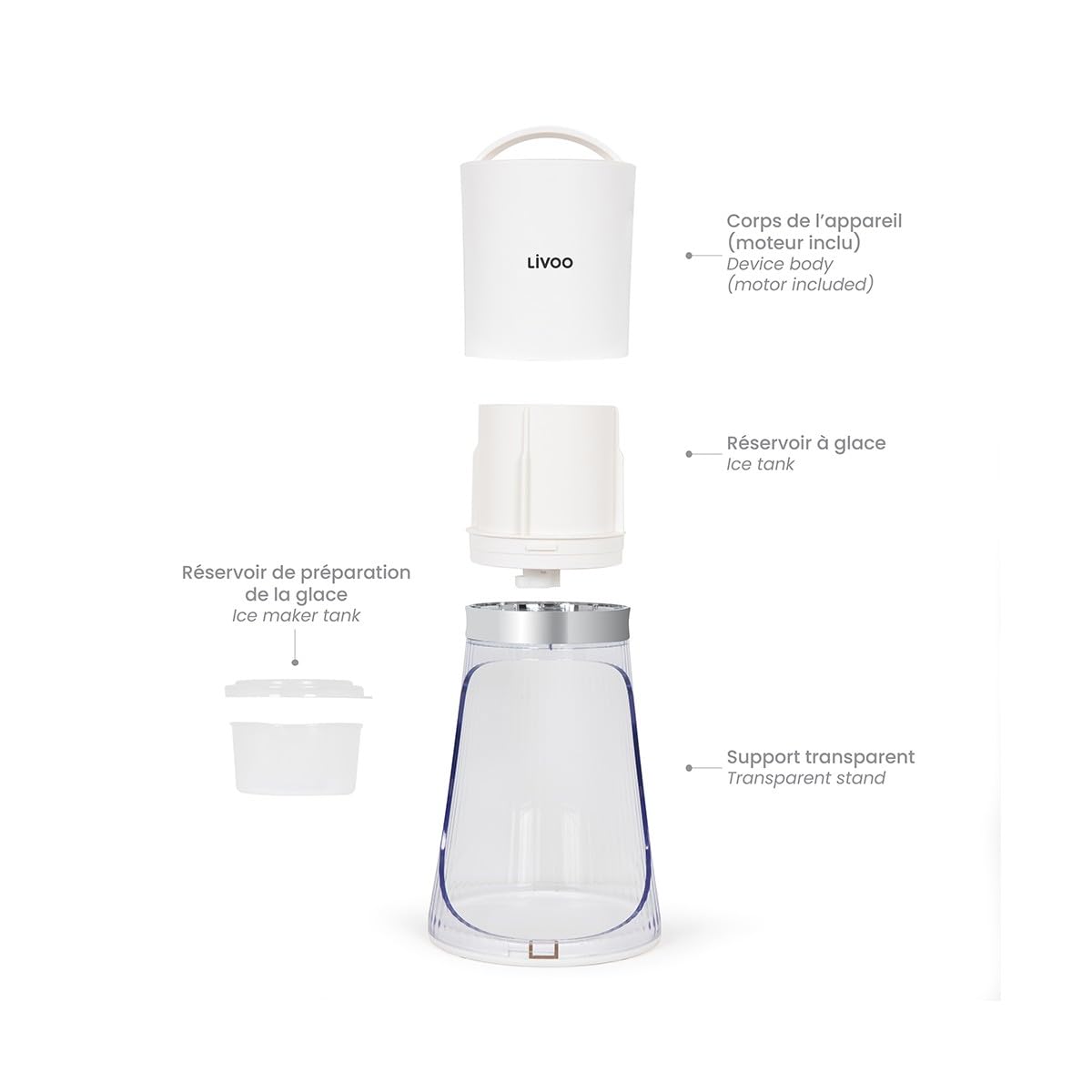 Appareil a glace pilée - LIVOO - DOM462 - 150 mL - 2 tailles - Mise en route automatique - Réservoir - Lame en acier inoxydabl
