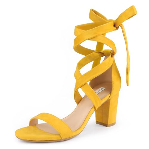 Image of JOY IN LOVE Women's Lace Up Heels 3 Inch Chunky Block Heel Strappy Sandals