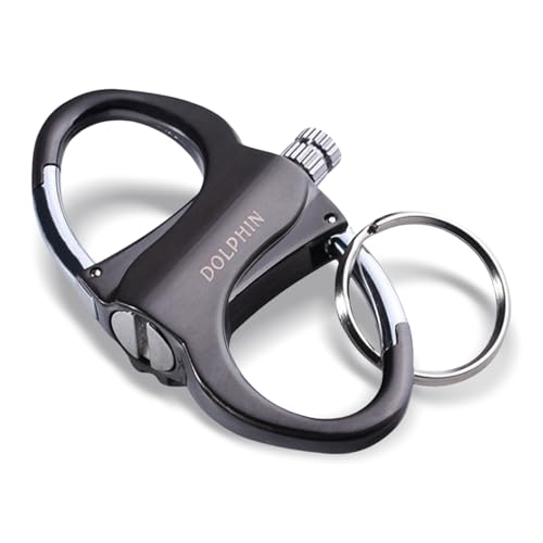 Keychain Lighter,Metal Key Chain Permanent Lighters,Black Waterproof Keyring Hidden Starter,with Keychains,Outdoor Survival Essential Emergency Striker,Portable Steel Reusable Starters,for Camping