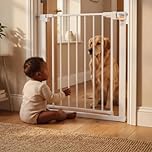 Baby Safety Gates | Baby Gate for Stairs and Doors | Automatic Closing Easy Install Child Gate | Adjustable width 75 to 82cm White