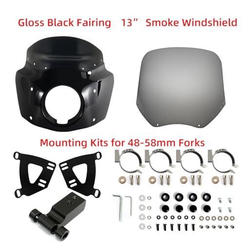 Image of FATECIM Motorcycle 5.75 inch Headlight Fairing with 13 inch Smoke Windshield Windscreen & 48-58mm Mounting Kit Headlight Extension Block For Harley 2018 2019 2020 2021 2022 Softail FXBB Street Bob