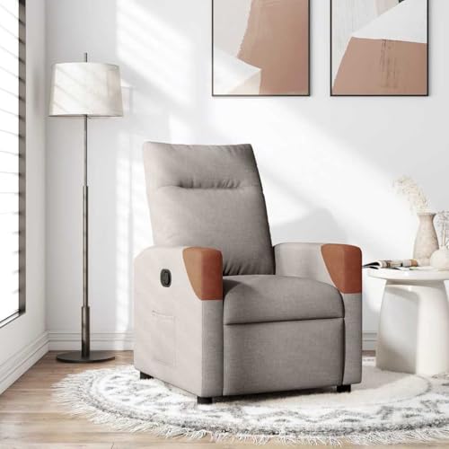 Tonture Relaxsessel Taupe Stoff, Manuell Verstellbar für Wohnzimmer, Gemütlicher Polstersessel mit Seitentasche, 135 Grad Liegefunktion, Metall Holzrahmen für Erwachsene, Schlafzimmer, Leseecke