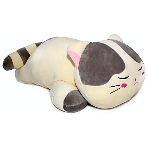 Vintoys Sleeping Cat Hugging Pillow Stuffed Animals Plush Soft Toy Grey 23.5" Cover