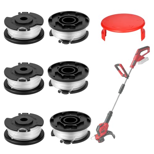 BESPOTCL 6 Stück Ersatzfadenspule für Einhell GE-CT 18/28 Li Kompatibel mit Akku-Rasentrimmer GE-CT 18/260 Li & GE-CT 18/28 Li TC Nylon Trimmerfaden 1 6mm x 5m mit Trimmerabdeckung