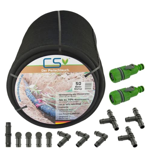50m CS Perlschlauch Startup mit dem Einsteiger Zubehör-Set Z2.00 für die nachhaltige Gartenbewässerung/Hochbeetbewässerung/Blumenbewässerung