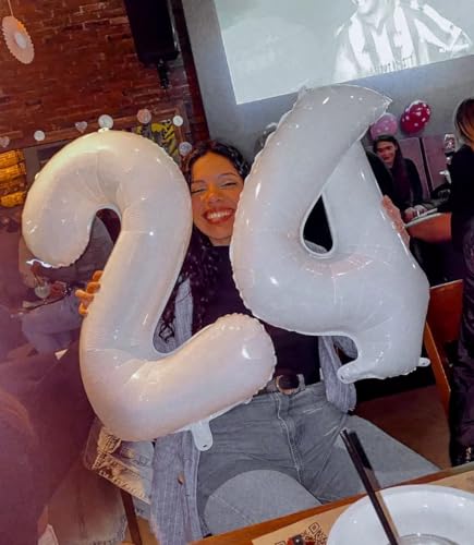 Image of White Number 40 Balloon 40 inch, Translucent 40 Number Balloons, 40th White Birthday Decorations for Women Men, 40 Year Old Party Supplies