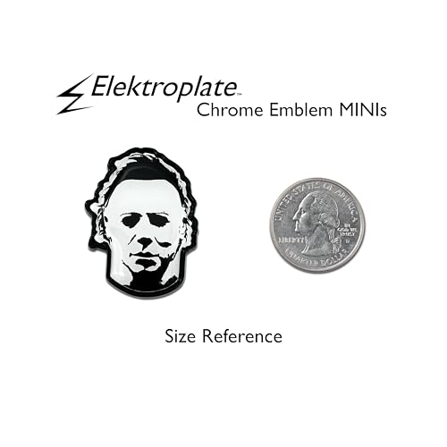 Image of Elektroplate Officially Licensed Mini Halloween Michael Myers OEM Emblems for Motorcycles, Watercrafts, and Decorations | Universal Fit at 1.6 inch x 1.25 inch | Weatherproof | 2-Pack