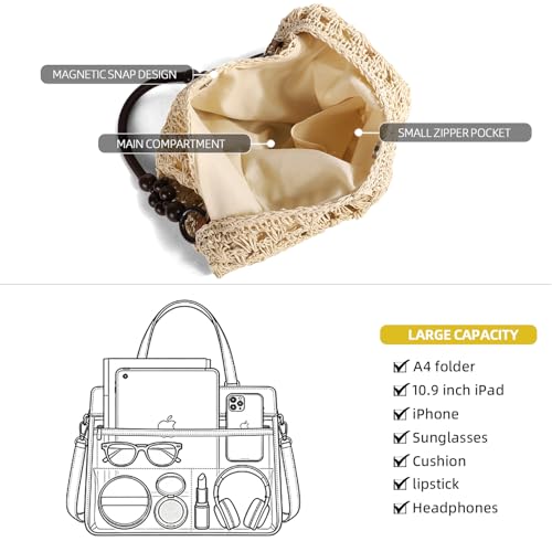 Bolso tejido crochet bohemio para mujer blanco miniatura 6