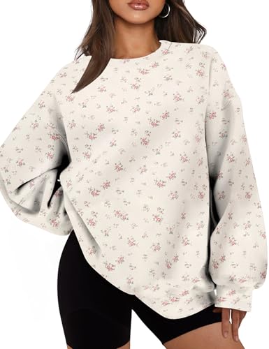 Women Y2K Oversized Sweatshirt Ditsy Floral Crew Neck Pullover Fleece Warm Sweater 2025 Fall Winter Outfits