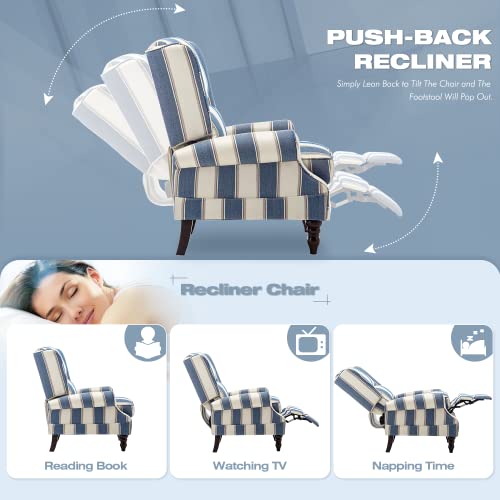 Mellcom Upholstered Wingback Massage Recliner Chair, Traditional Push Back Recliner With Padded Seat, Mid Century Modern Lounge Armchair With Wired Remote For Living Room Bedroom, Coastline Style #TOP3