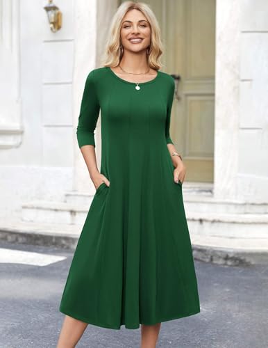 Image of HOTOUCH Women's 3 /4 Sleeve A-line and Flare Midi Long Dress
