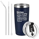 Bosses Day Thank You For Being My Boss Travel Tumbler, 20 Oz Funny Stainless Steel Boss Tumbler with Lid and Straw, Unique Boss Travel Tumbler For Men Women Boss Manager Director Employer, Blue