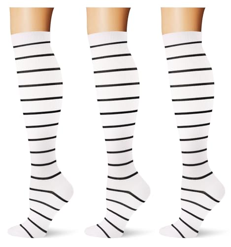 Image of (3 pairs) Compression Socks 20-30 mmHg Long Knee High Socks for Women Men Support Athletic Travel Daily Wear