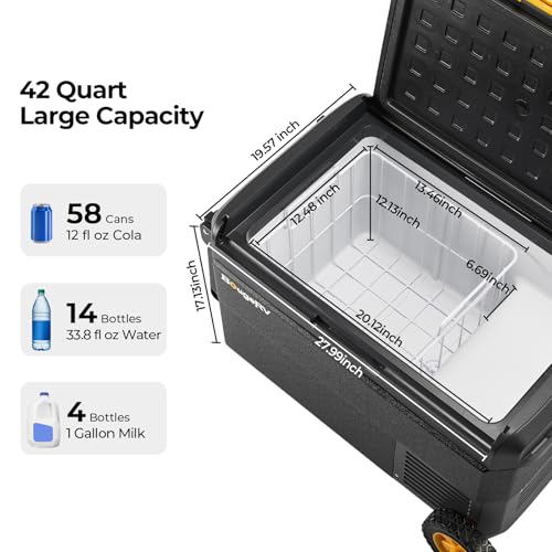 Image of BougeRV 12 Volt Car Refrigerator, CRS 42 Quart Portable Fridge Freezer with APP Control, -4℉ to 68℉ Compressor Electric Cooler with Wheels 12 /24V DC 110~240 Volt AC for Truck Van RV Camping Road Trip