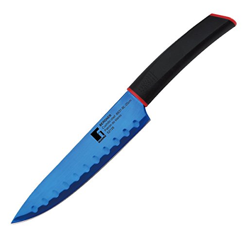 Bergner Ultra Titanium - Cuchillo Chef, 20 Cm, Color Negro, Azul Y Rojo
