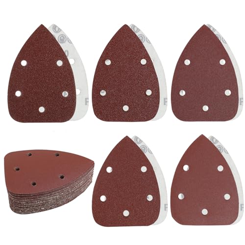 LUCTHY 40 fogli triangolari per levigatrice per mouse, 5 fori, con gancio con anello, 8 pezzi assortiti con grana 40/60/80/120/180, compatibili con cuscinetti abrasivi Bosch