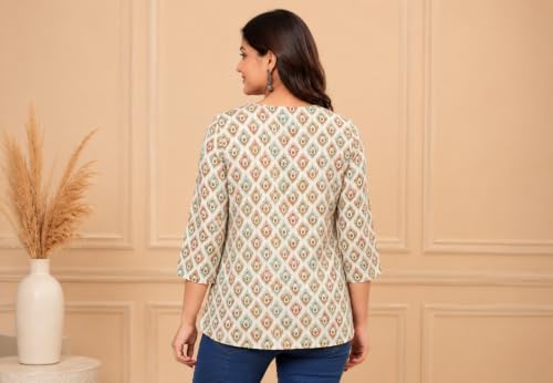 Image of Women's Floral Printed Cotton Kurti Summer Cotton Tunic Top for Girls