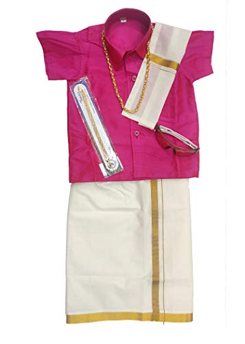 Bhandari Fashion Kanchipuram silk with lining Dhoti And Accessories For Boys Traditional Dress Short Sleeve Shirts