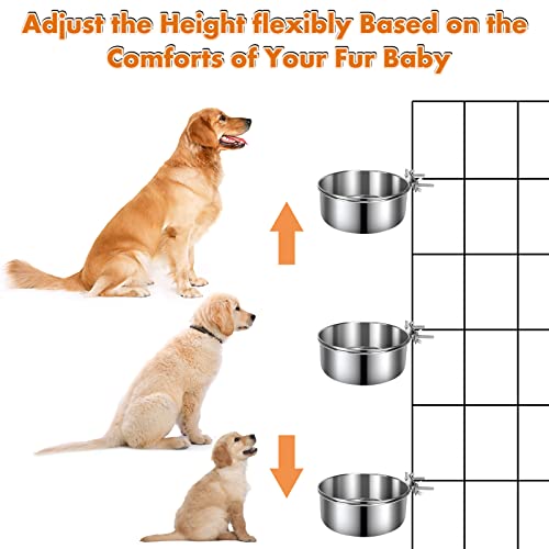 Wassernapf für Hundekäfige, 2 Stück Edelstahl-Hundenäpfe, langlebig, auslaufsicher, Hundehütte, zum Aufhängen von Wasser/Futternapf für mittelgroße und große Hunde (18.9x8.9 cm und 16.3x6.6 cm)