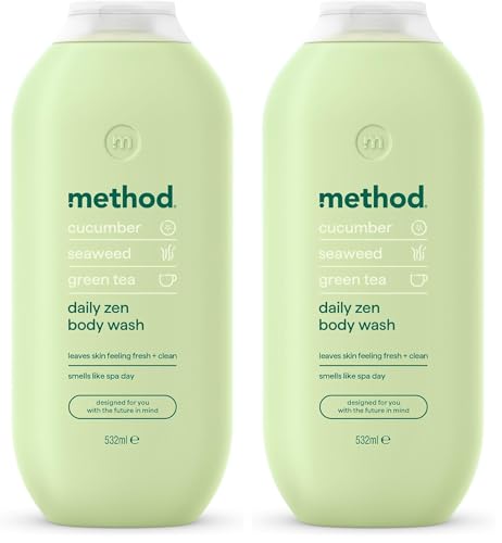 Method Body Wash, Daily Zen, Shower Gel, Vibrant Cucumber, Seaweed and Green Tea Scent, Pack of 2, 532ml