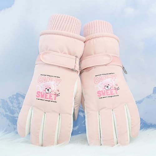 KEYDUACU Winter Ski Snow Gloves for Men, Women, Waterproof Touchscreen Windproof Cold Weather Hand Warming Winter Work Snowboard Gloves for Skiing Running and Cycling(Sweet-Pink)