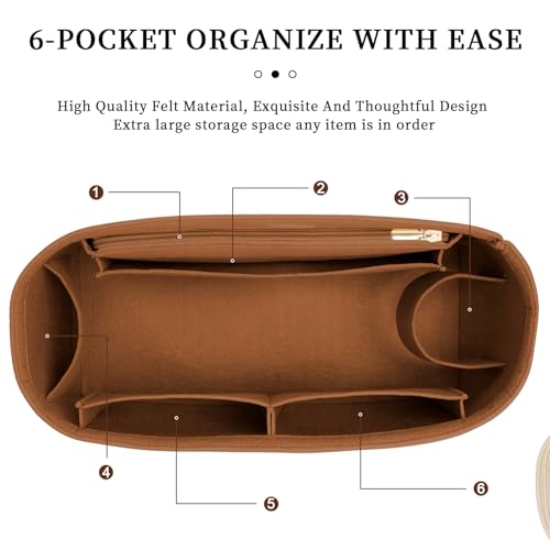 DOIAPUOS Tote Bag Organizer Insert for Saint Louis PM Size, Premium Felt Zipper Organizer with Cup Holder Tote Organizer (Brown) by DOIAPUOS - Used condition - Image 4