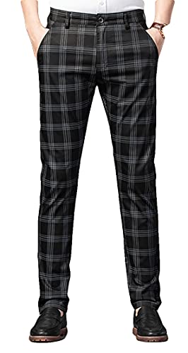 yukirtiq Chino Pantalon para Hombre Casuales Elástica Pantalones Slim Twill Skinny Chino Pantalones Patrón a Cuadros Cover