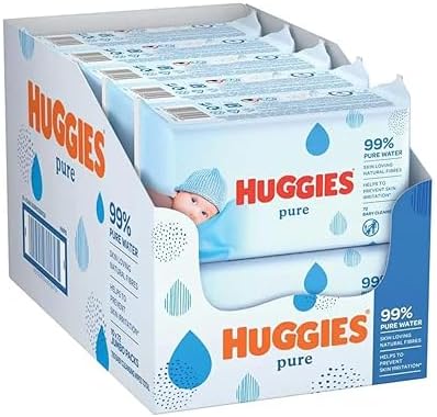 Huggies Pure Baby Wipes - Pack of 10 (10 x 72 Packs, Total 720 Wi...