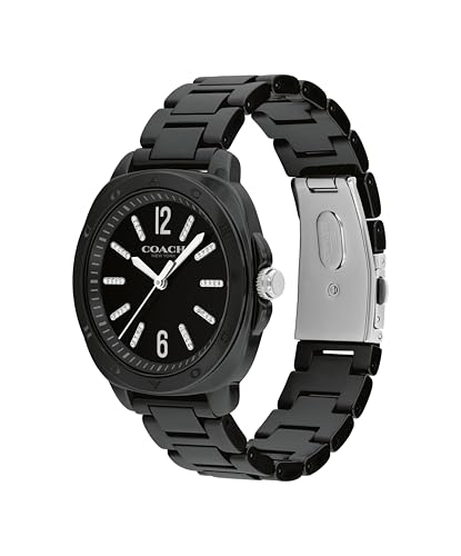 Image of Coach Kitt Qtz Basic Black Tonneau Dial Women's Watch|Black Ceramic Material|Black Color Band - 14504412