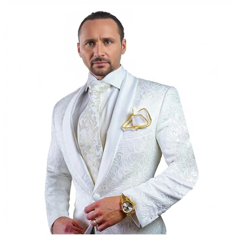 Mens Suits Prom Wedding Suits for Men White Pant Suit Set Classic Fit 2 Piece One Button Men's Suits