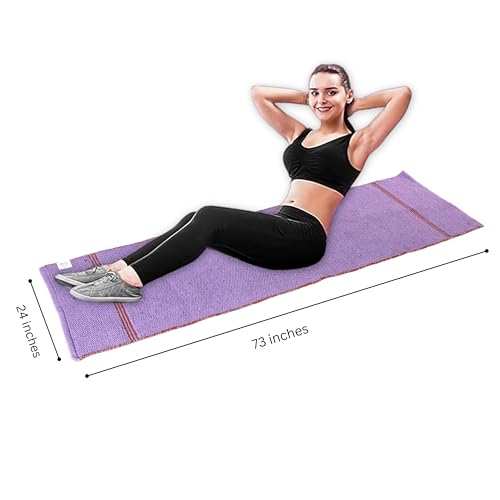 Image of Pure cotton anti-skid, machine wash Foldable Travel Friendly extra Cushioning yoga mat with cotton Carry bag 73inches x 24inches, 8mm thickness 8mm Unisex (Purple)