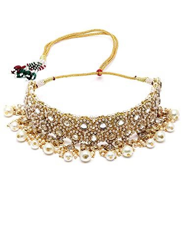 Image of Karatcart Gold Plated Pearl and Drop Kundan Studded Choker Necklace Setfor Women