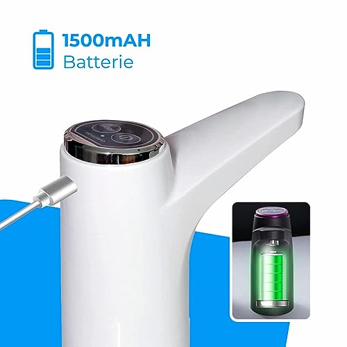 NK Wasserspender - LED-Anzeige, 1200 mAh USB-Akku, Silikonmaterial, kompatibel mit 4,5L 5L 7,5L 10L 11,3L 15L 18,9L (3,8 und 4,8cm Adapter) - Weiß