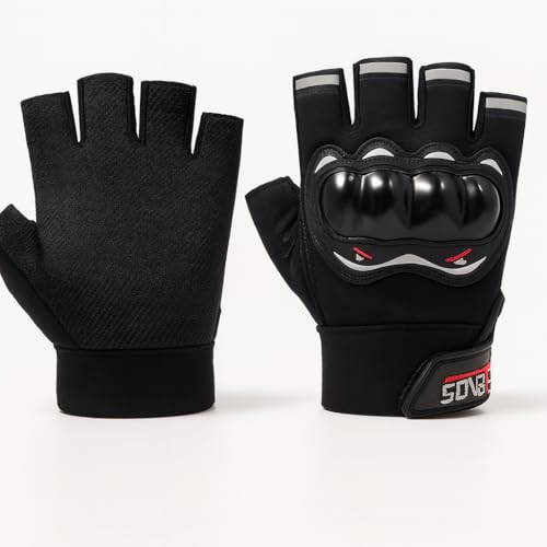 Luva Motociclista Ciclista Meio Dedo Respirável com Proteção nas Juntas – Touchscreen, Antiderrapante, Alta Ventilação (Preto)