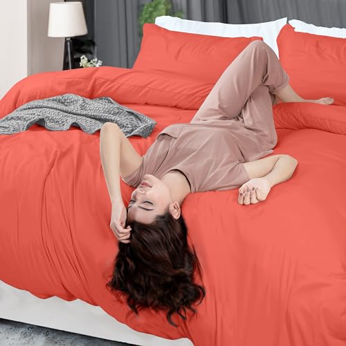 Image of Utopia Bedding Duvet Cover Queen Size - 3 Piece with Zipper Closure - 1 Comforter Cover 90X90 Inches & 2 Pillow Shams 20X26 Inches (Coral) Comforter Not Included