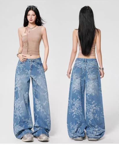 Unisex Y2k Vintage Floral Embroidery Baggy Wide Leg Jeans Harajuku 2000s Grunge High Waisted Loose Casual Denim Pants2