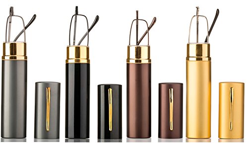 Newbee Fashion -4 Pack Compact Reading Glasses in Aluminum Case Spring Hinged Metal Reading Glasses in Tube Portable Light Weight Reading Glasses 1.75