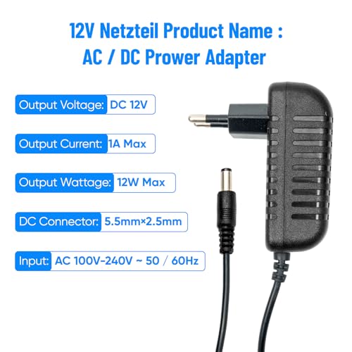 GreenSun Netzteil 12V 1A 12W - AC100-240V zu DC12V DC Stromversorgung Universal Transformator für 5050/3528 LED Streifen, Router, LED Lampen