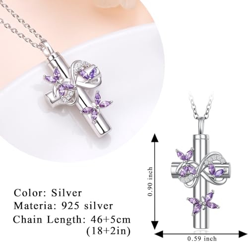 S925 Sterling Silver Butterfly Cremation Jewelry Cross Urn Necklaces for Ashes for Women Memorial Jewelry Ashes Pendant for Human Pet Infinity Ashes Holder Keepsake Necklace for Ashes of Loved Ones2
