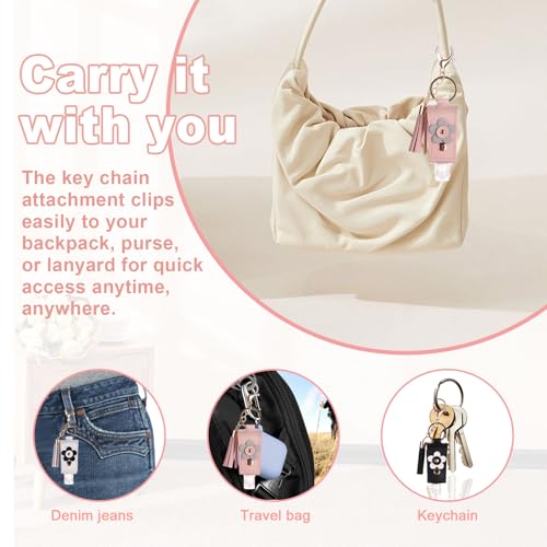 Image of 3 Pieces Small Hand Sanitizer Keychain, 30ml Portable Leather Hand Sanitizer Holder Travel Size for Lotion Liquid Soap Shampoo (Black、White、Pink)