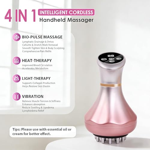 Image of 4-in-1 Lymphatic Drainage Massager - Anti-Cellulite Tool with Heating /Vibration /Light Therapy, Cordless Handheld for Sciatica & Legs /Belly /Back /Hips Pain Relief & Skin Tightening