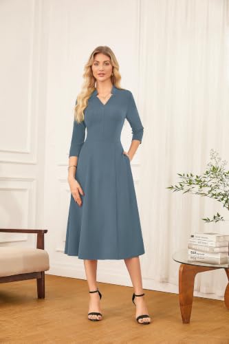 Image of GRACE KARIN Work Dresses for Women 2026,Midi Business Dress,3 /4 Sleeve Classy Fit and Flare Dress with Pocket